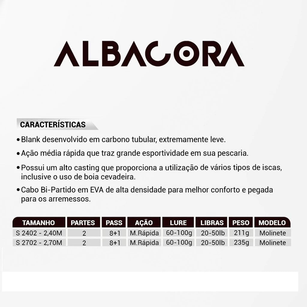 Vara Para Molinete Albacora Carbono 50 lbs 