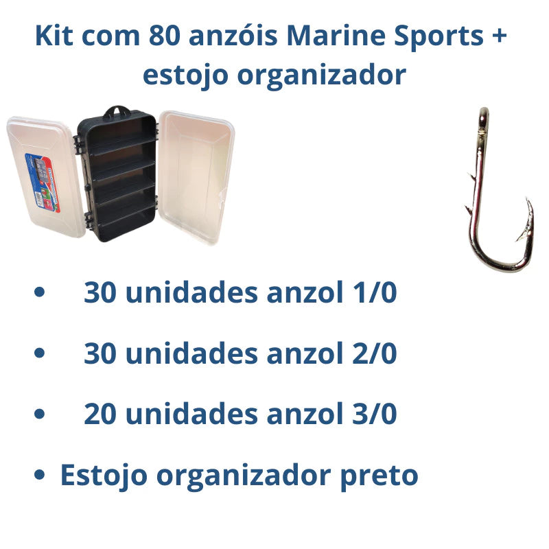Estojo Anzol De Pesca Marine Grande Espinhel 80 Uni